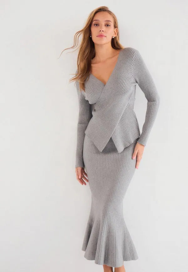 Brvehy Knitted wool skirt suit