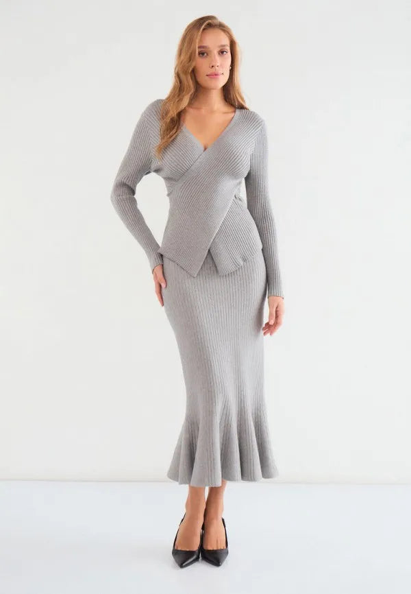 Brvehy Knitted wool skirt suit