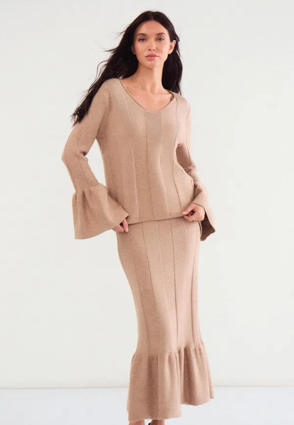 Brvehy Knitted wool skirt suit