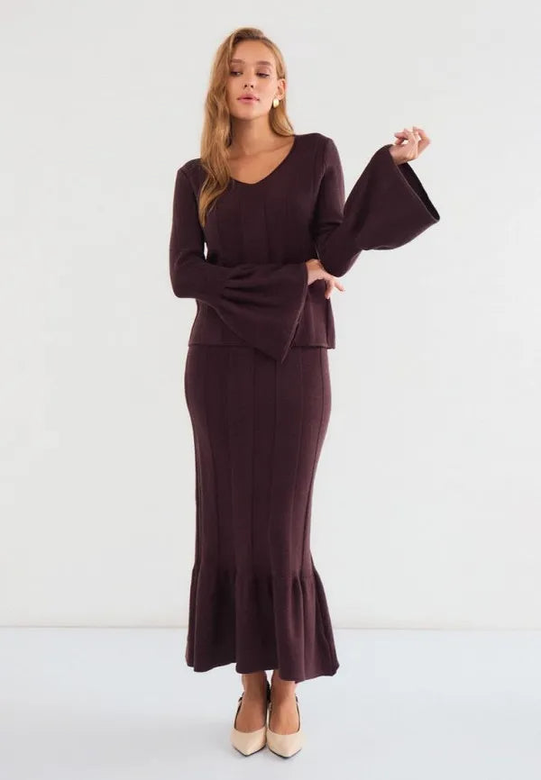 Brvehy Knitted wool skirt suit