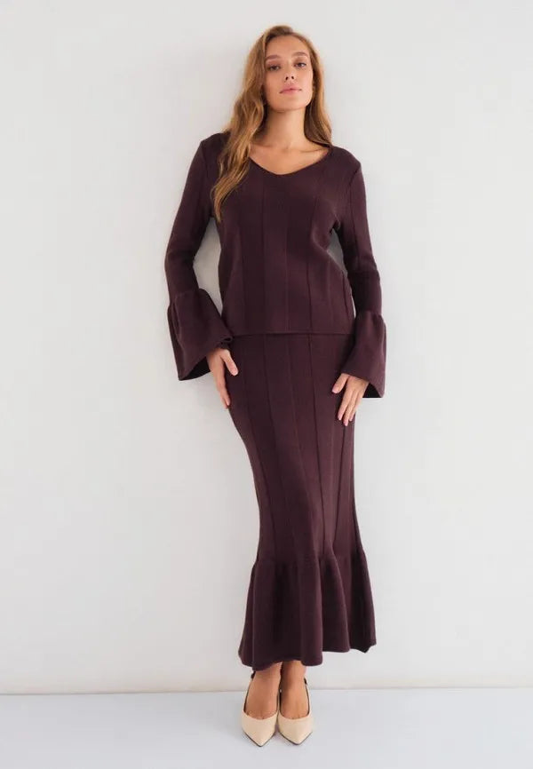Brvehy Knitted wool skirt suit