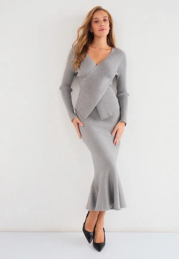Brvehy Knitted wool skirt suit