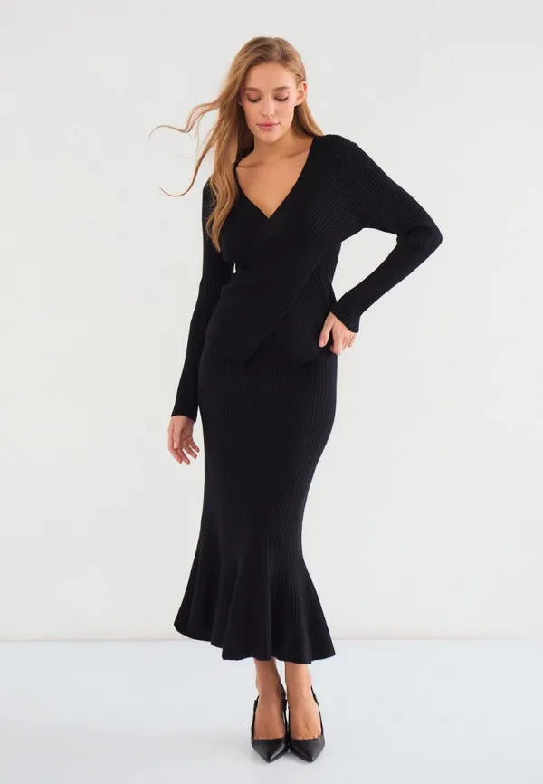 Brvehy Knitted wool skirt suit