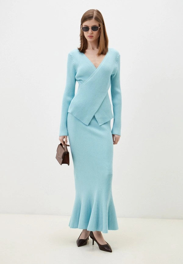 Brvehy Knitted wool skirt suit