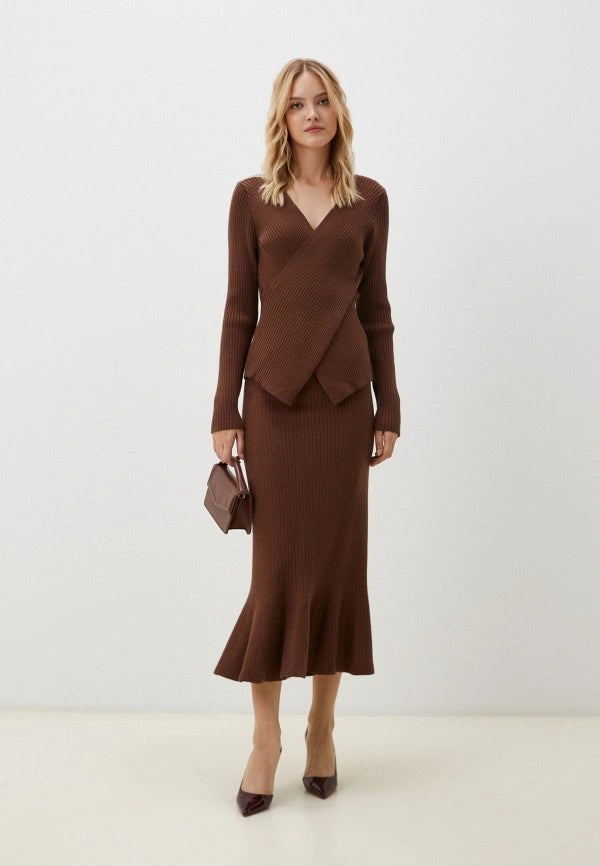 Brvehy Knitted wool skirt suit