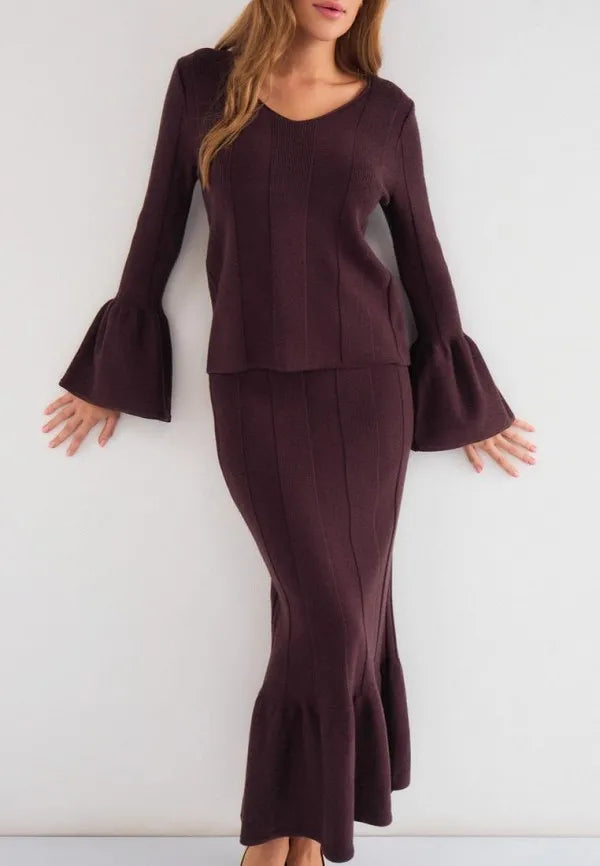 Brvehy Knitted wool skirt suit