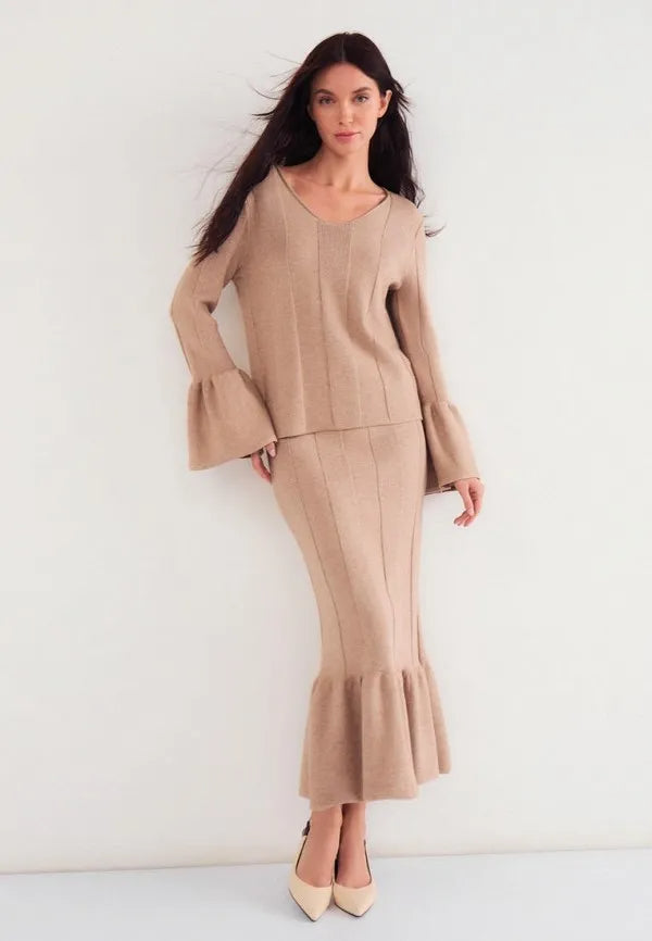 Brvehy Knitted wool skirt suit